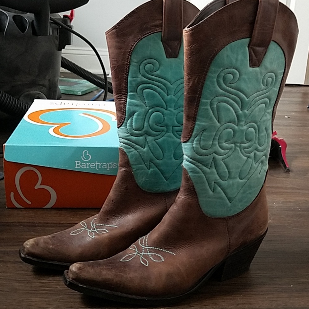 Cowboy boots- brown and turquoise